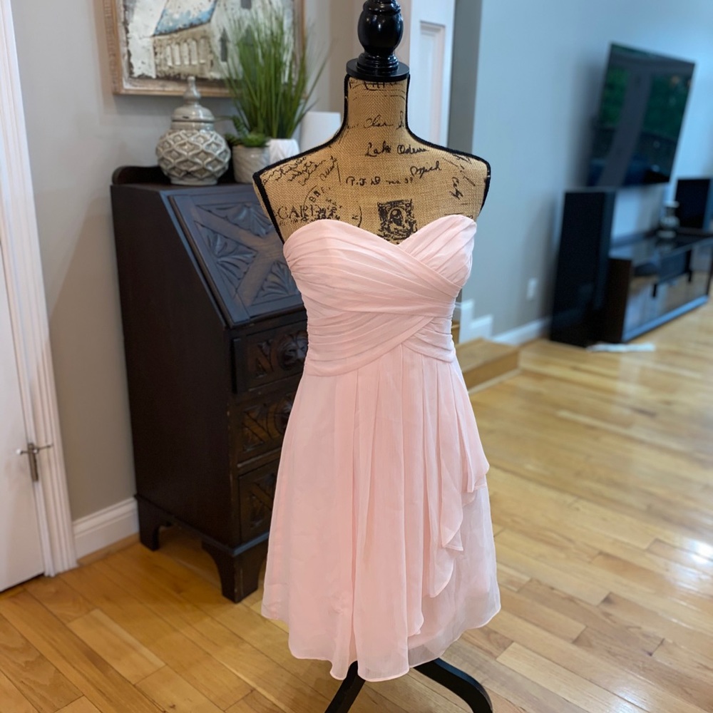 Blush pink David’s bridal bridesmaid dress